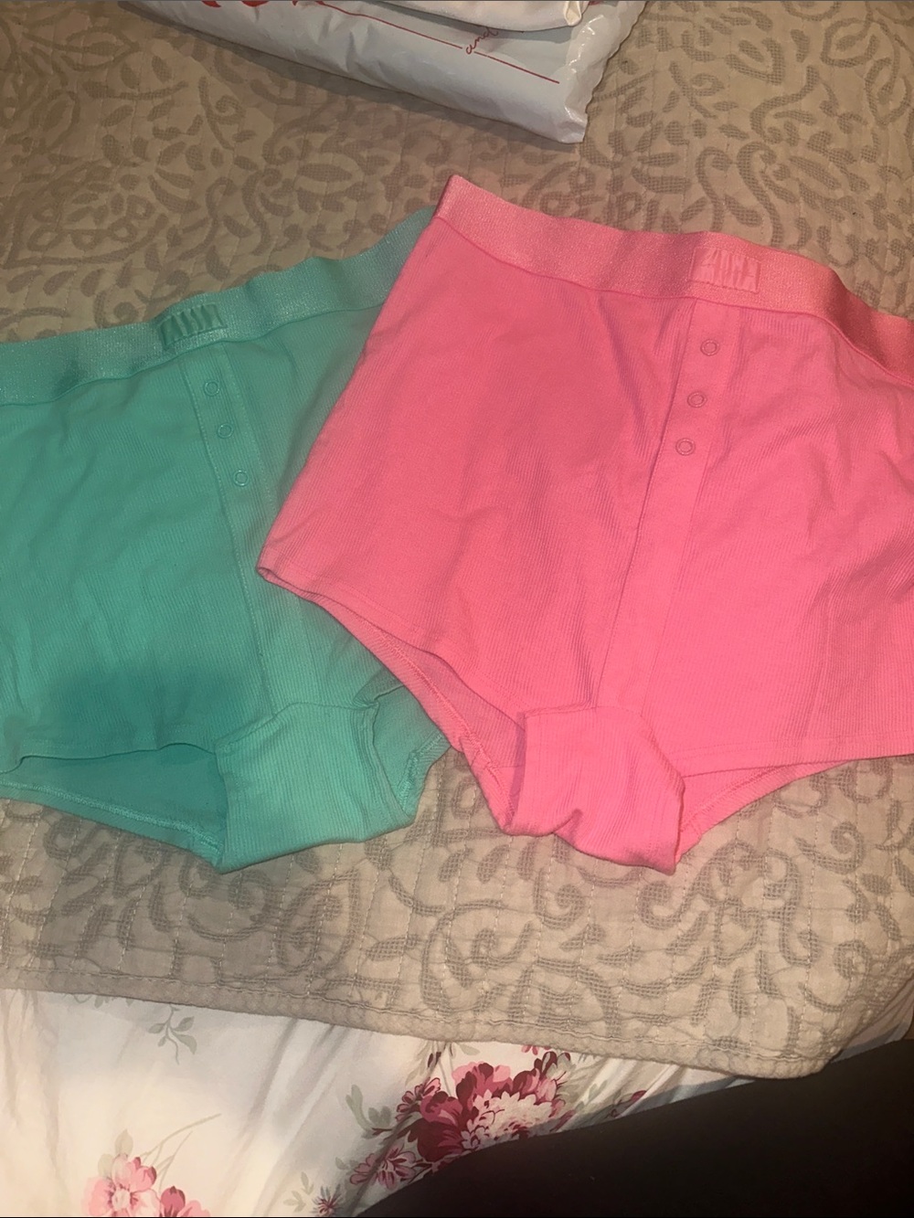 PINK Victoria's Secret Ribbed High-Waist Shorts in Pink and Mint